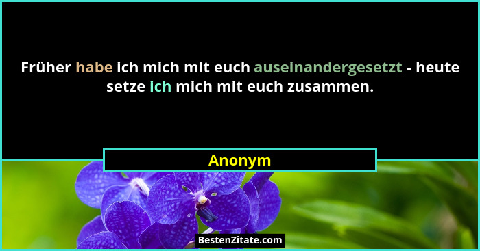 Früher habe ich mich mit euch auseinandergesetzt - heute setze ich mich mit euch zusammen.... - Anonym