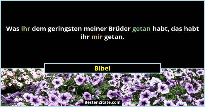Was ihr dem geringsten meiner Brüder getan habt, das habt ihr mir getan.... - Bibel