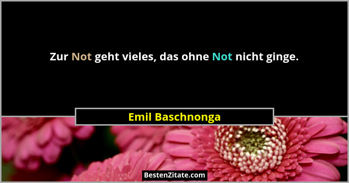 Zur Not geht vieles, das ohne Not nicht ginge.... - Emil Baschnonga