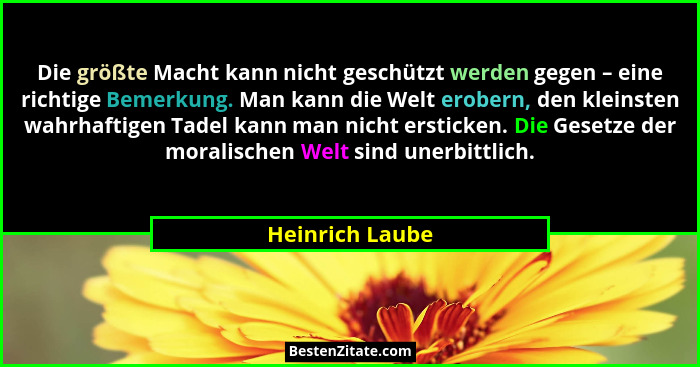 Die größte Macht kann nicht geschützt werden gegen – eine richtige Bemerkung. Man kann die Welt erobern, den kleinsten wahrhaftigen T... - Heinrich Laube