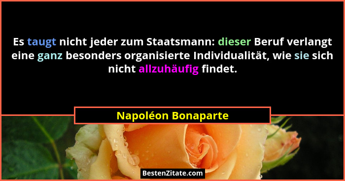 Es taugt nicht jeder zum Staatsmann: dieser Beruf verlangt eine ganz besonders organisierte Individualität, wie sie sich nicht al... - Napoléon Bonaparte