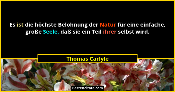 Es ist die höchste Belohnung der Natur für eine einfache, große Seele, daß sie ein Teil ihrer selbst wird.... - Thomas Carlyle