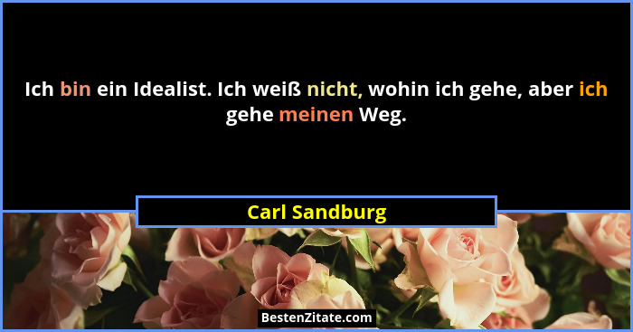 Ich bin ein Idealist. Ich weiß nicht, wohin ich gehe, aber ich gehe meinen Weg.... - Carl Sandburg