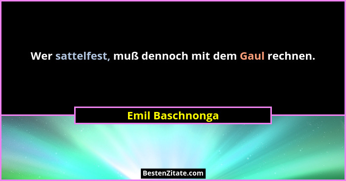 Wer sattelfest, muß dennoch mit dem Gaul rechnen.... - Emil Baschnonga