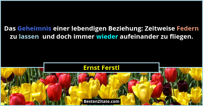 Das Geheimnis einer lebendigen Beziehung: Zeitweise Federn zu lassen  und doch immer wieder aufeinander zu fliegen.... - Ernst Ferstl