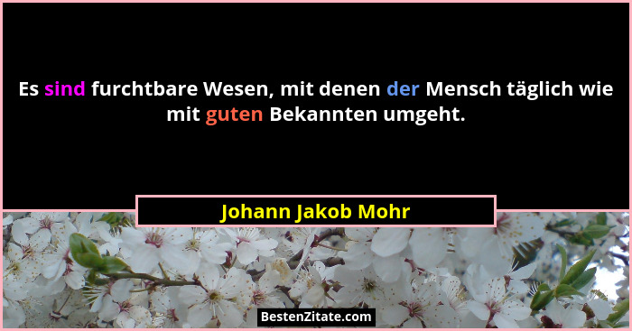 Es sind furchtbare Wesen, mit denen der Mensch täglich wie mit guten Bekannten umgeht.... - Johann Jakob Mohr