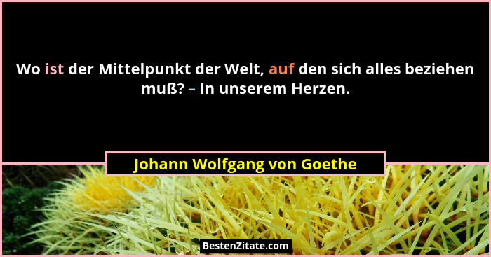 Wo ist der Mittelpunkt der Welt, auf den sich alles beziehen muß? – in unserem Herzen.... - Johann Wolfgang von Goethe