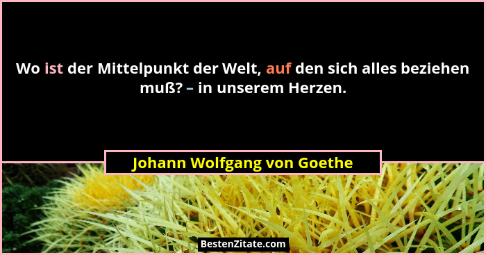 Wo ist der Mittelpunkt der Welt, auf den sich alles beziehen muß? – in unserem Herzen.... - Johann Wolfgang von Goethe