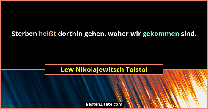 Sterben heißt dorthin gehen, woher wir gekommen sind.... - Lew Nikolajewitsch Tolstoi