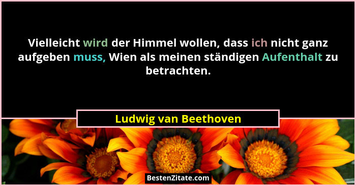 Vielleicht wird der Himmel wollen, dass ich nicht ganz aufgeben muss, Wien als meinen ständigen Aufenthalt zu betrachten.... - Ludwig van Beethoven