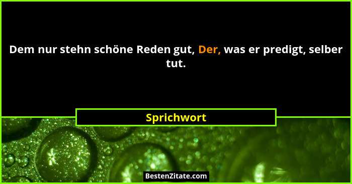 Dem nur stehn schöne Reden gut, Der, was er predigt, selber tut.... - Sprichwort