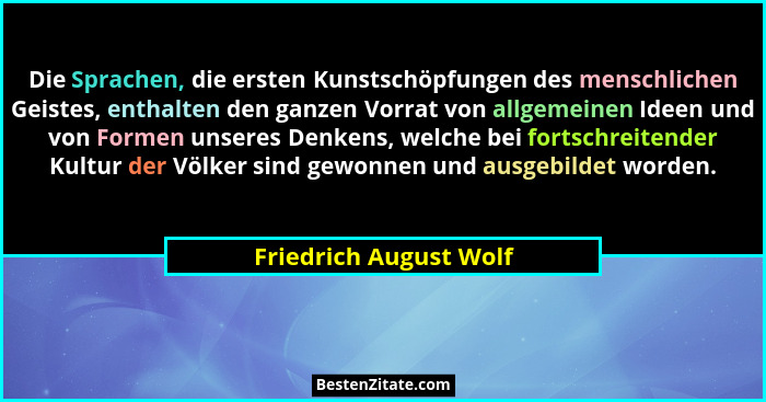 Die Sprachen, die ersten Kunstschöpfungen des menschlichen Geistes, enthalten den ganzen Vorrat von allgemeinen Ideen und von... - Friedrich August Wolf