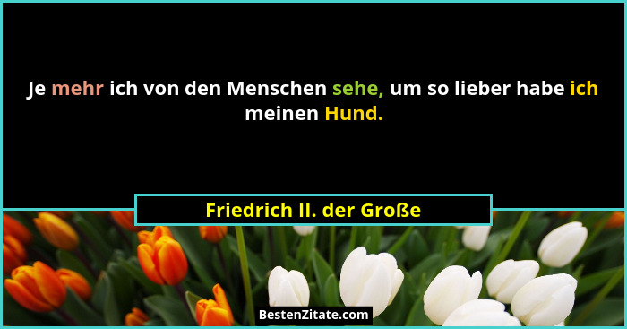 Je mehr ich von den Menschen sehe, um so lieber habe ich meinen Hund.... - Friedrich II. der Große