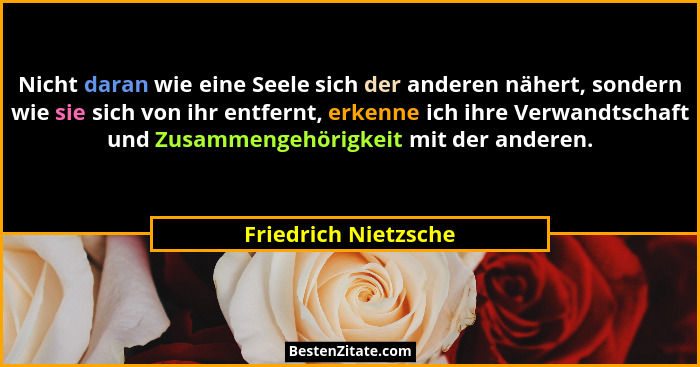 Nicht daran wie eine Seele sich der anderen nähert, sondern wie sie sich von ihr entfernt, erkenne ich ihre Verwandtschaft und Z... - Friedrich Nietzsche
