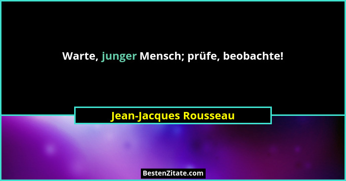 Warte, junger Mensch; prüfe, beobachte!... - Jean-Jacques Rousseau