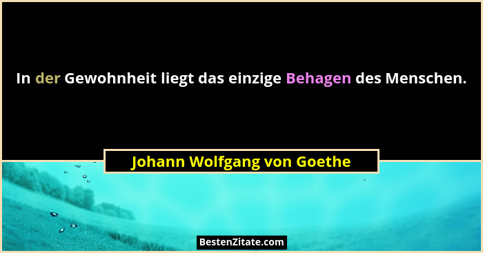 In der Gewohnheit liegt das einzige Behagen des Menschen.... - Johann Wolfgang von Goethe