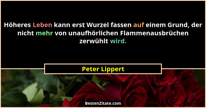 Höheres Leben kann erst Wurzel fassen auf einem Grund, der nicht mehr von unaufhörlichen Flammenausbrüchen zerwühlt wird.... - Peter Lippert