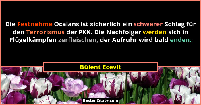 Die Festnahme Öcalans ist sicherlich ein schwerer Schlag für den Terrorismus der PKK. Die Nachfolger werden sich in Flügelkämpfen zerf... - Bülent Ecevit