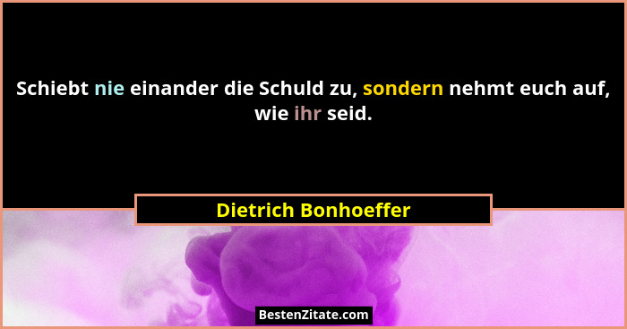 Schiebt nie einander die Schuld zu, sondern nehmt euch auf, wie ihr seid.... - Dietrich Bonhoeffer