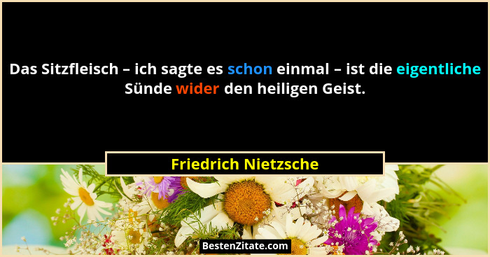 Das Sitzfleisch – ich sagte es schon einmal – ist die eigentliche Sünde wider den heiligen Geist.... - Friedrich Nietzsche