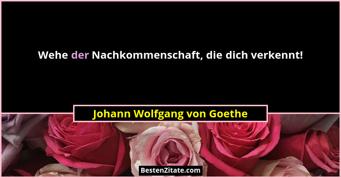 Wehe der Nachkommenschaft, die dich verkennt!... - Johann Wolfgang von Goethe