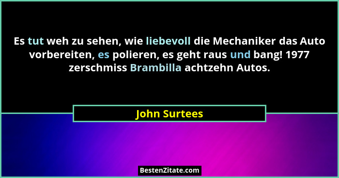 Es tut weh zu sehen, wie liebevoll die Mechaniker das Auto vorbereiten, es polieren, es geht raus und bang! 1977 zerschmiss Brambilla a... - John Surtees