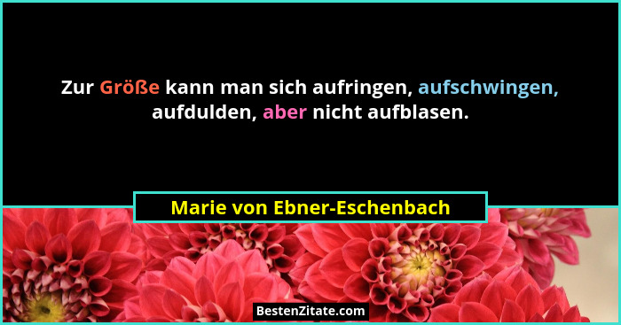 Zur Größe kann man sich aufringen, aufschwingen, aufdulden, aber nicht aufblasen.... - Marie von Ebner-Eschenbach