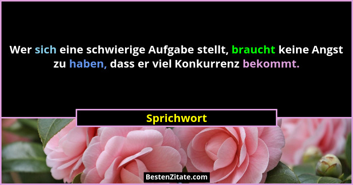 Wer sich eine schwierige Aufgabe stellt, braucht keine Angst zu haben, dass er viel Konkurrenz bekommt.... - Sprichwort