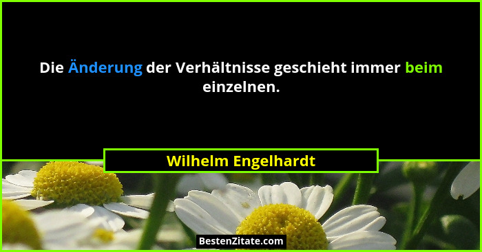Die Änderung der Verhältnisse geschieht immer beim einzelnen.... - Wilhelm Engelhardt