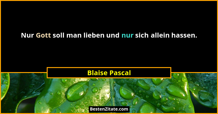Nur Gott soll man lieben und nur sich allein hassen.... - Blaise Pascal