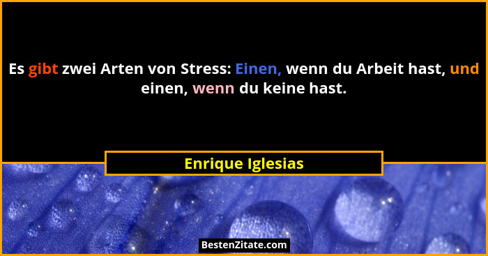 Es gibt zwei Arten von Stress: Einen, wenn du Arbeit hast, und einen, wenn du keine hast.... - Enrique Iglesias