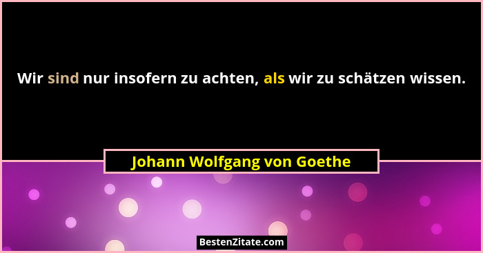 Wir sind nur insofern zu achten, als wir zu schätzen wissen.... - Johann Wolfgang von Goethe
