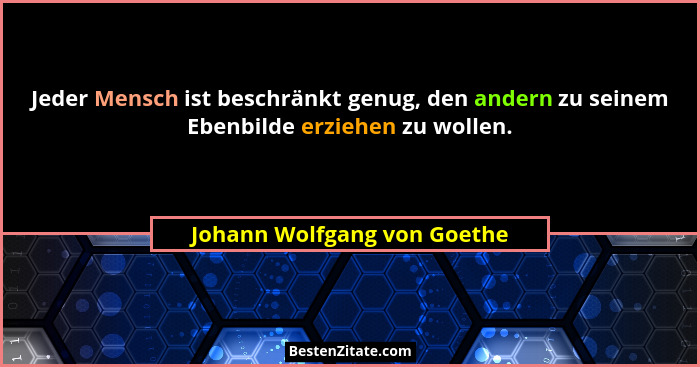 Jeder Mensch ist beschränkt genug, den andern zu seinem Ebenbilde erziehen zu wollen.... - Johann Wolfgang von Goethe