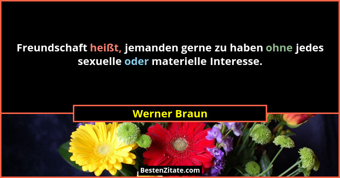 Freundschaft heißt, jemanden gerne zu haben ohne jedes sexuelle oder materielle Interesse.... - Werner Braun