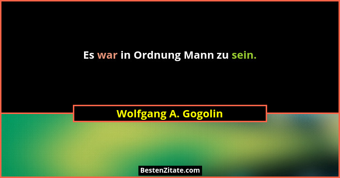 Es war in Ordnung Mann zu sein.... - Wolfgang A. Gogolin
