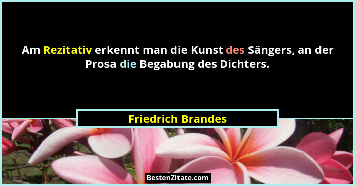 Am Rezitativ erkennt man die Kunst des Sängers, an der Prosa die Begabung des Dichters.... - Friedrich Brandes
