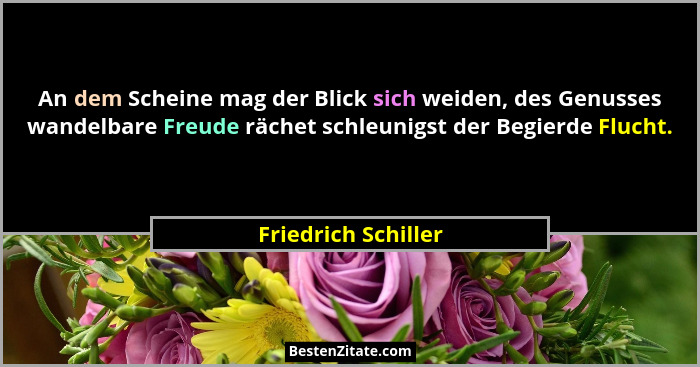 An dem Scheine mag der Blick sich weiden, des Genusses wandelbare Freude rächet schleunigst der Begierde Flucht.... - Friedrich Schiller