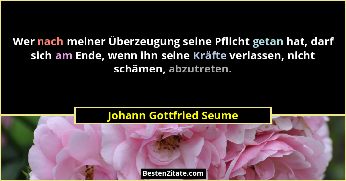 Wer nach meiner Überzeugung seine Pflicht getan hat, darf sich am Ende, wenn ihn seine Kräfte verlassen, nicht schämen, abzut... - Johann Gottfried Seume