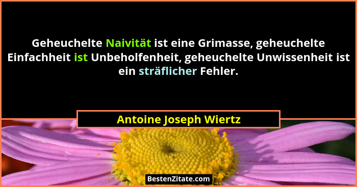 Geheuchelte Naivität ist eine Grimasse, geheuchelte Einfachheit ist Unbeholfenheit, geheuchelte Unwissenheit ist ein sträflich... - Antoine Joseph Wiertz