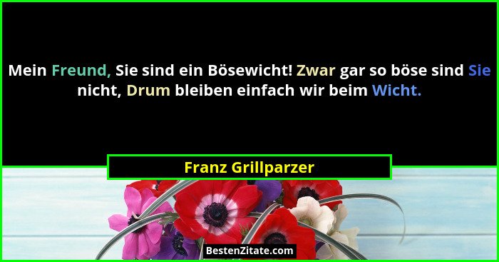 Mein Freund, Sie sind ein Bösewicht! Zwar gar so böse sind Sie nicht, Drum bleiben einfach wir beim Wicht.... - Franz Grillparzer