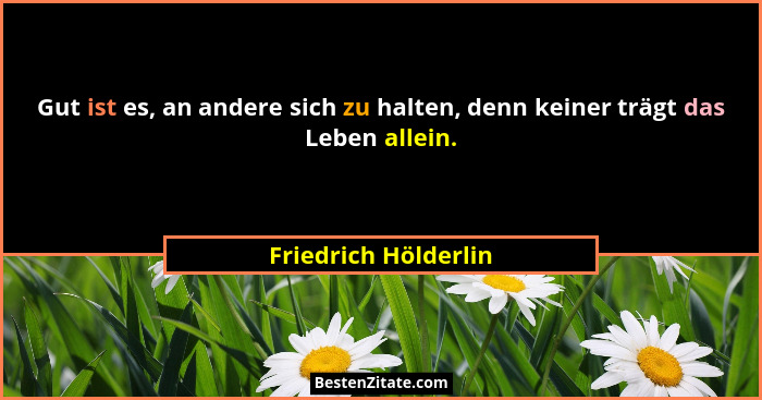 Gut ist es, an andere sich zu halten, denn keiner trägt das Leben allein.... - Friedrich Hölderlin