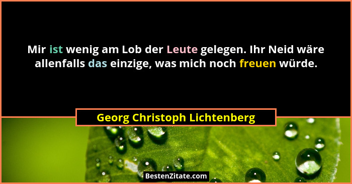 Mir ist wenig am Lob der Leute gelegen. Ihr Neid wäre allenfalls das einzige, was mich noch freuen würde.... - Georg Christoph Lichtenberg