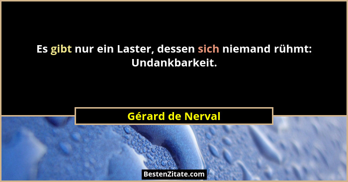 Es gibt nur ein Laster, dessen sich niemand rühmt: Undankbarkeit.... - Gérard de Nerval