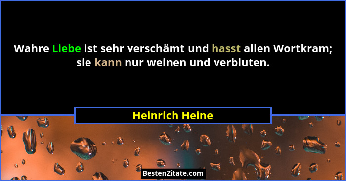 Wahre Liebe ist sehr verschämt und hasst allen Wortkram; sie kann nur weinen und verbluten.... - Heinrich Heine
