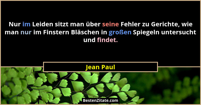 Nur im Leiden sitzt man über seine Fehler zu Gerichte, wie man nur im Finstern Bläschen in großen Spiegeln untersucht und findet.... - Jean Paul