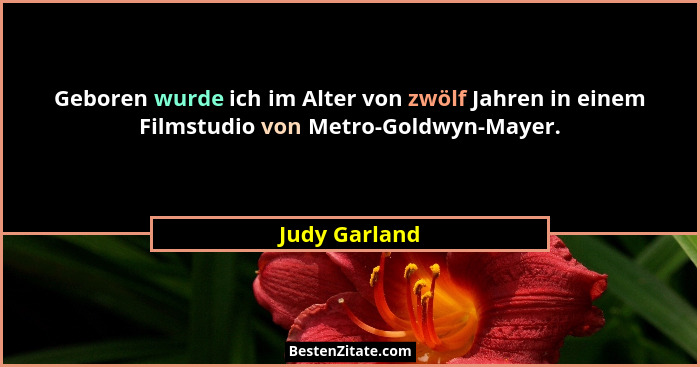 Geboren wurde ich im Alter von zwölf Jahren in einem Filmstudio von Metro-Goldwyn-Mayer.... - Judy Garland