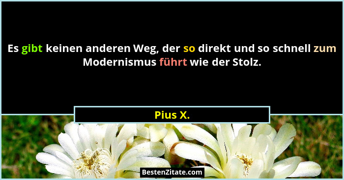 Es gibt keinen anderen Weg, der so direkt und so schnell zum Modernismus führt wie der Stolz.... - Pius X.