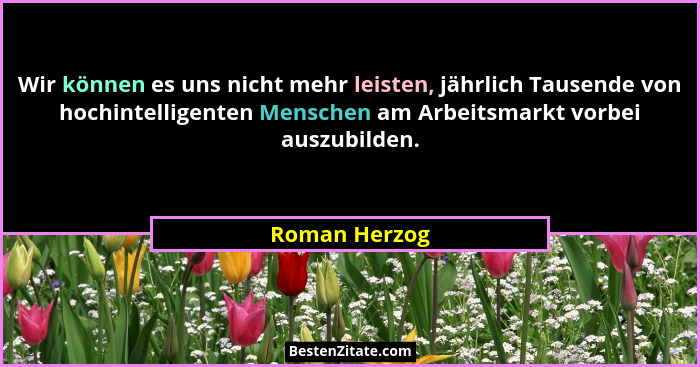 Wir können es uns nicht mehr leisten, jährlich Tausende von hochintelligenten Menschen am Arbeitsmarkt vorbei auszubilden.... - Roman Herzog