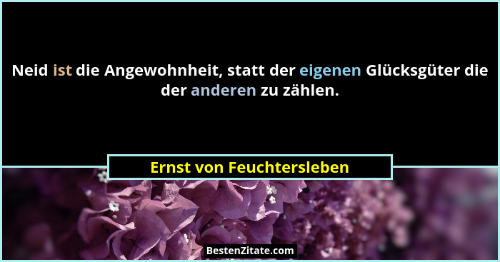 Neid ist die Angewohnheit, statt der eigenen Glücksgüter die der anderen zu zählen.... - Ernst von Feuchtersleben