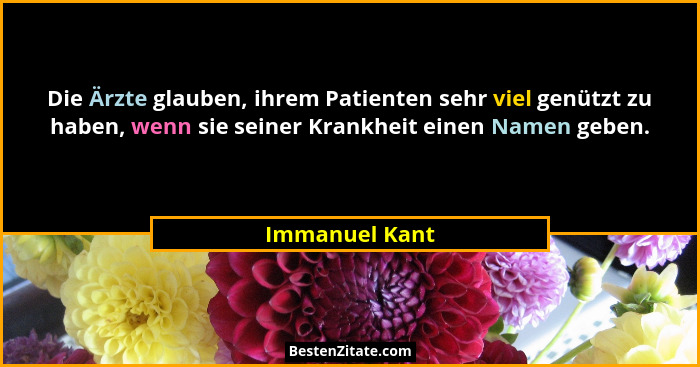 Die Ärzte glauben, ihrem Patienten sehr viel genützt zu haben, wenn sie seiner Krankheit einen Namen geben.... - Immanuel Kant